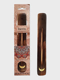 Namaste Karma Scents Brass Inlay Mango Wood Incense Ash Catcher Holder - Moon
