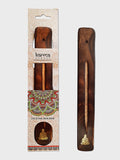Namaste Karma Scents Brass Inlay Mango Wood Incense Ash Catcher Holder - Buddha