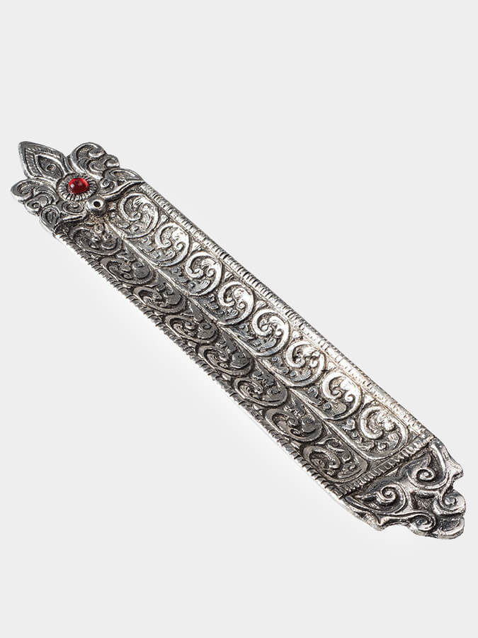 Namaste Metal Embossed Incense Holder With Stone - Flowers